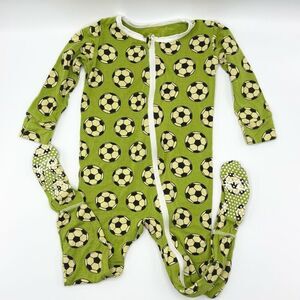 Kickee Pants Zippered Bamboo Soft One Piece Pajamas Soccer Ball Print  - Toddler